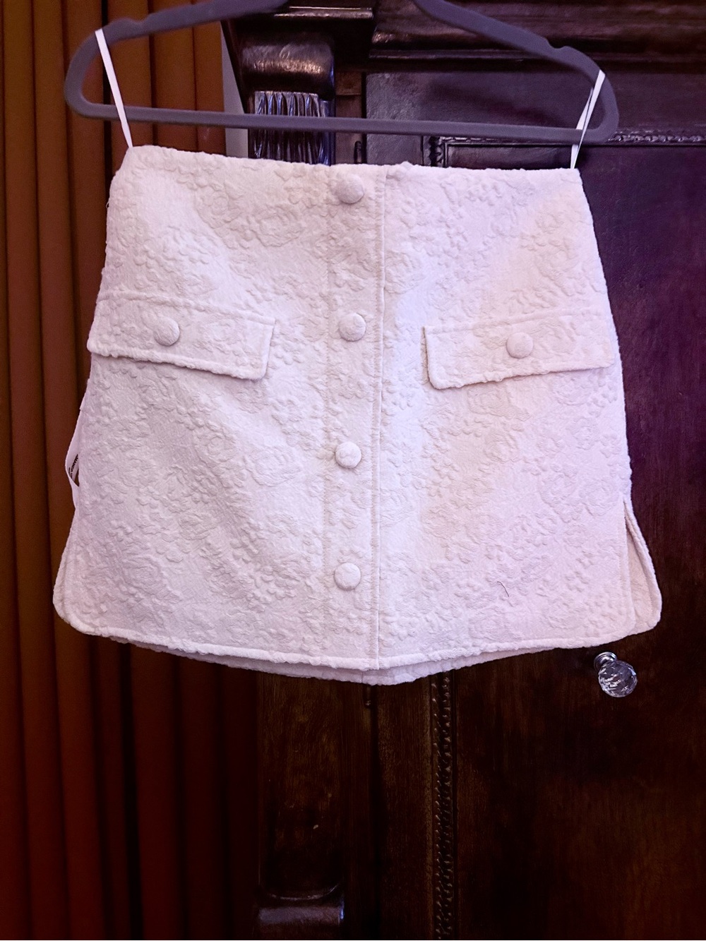 Amanda UpRichard Textured White Button-Front Mini Skirt